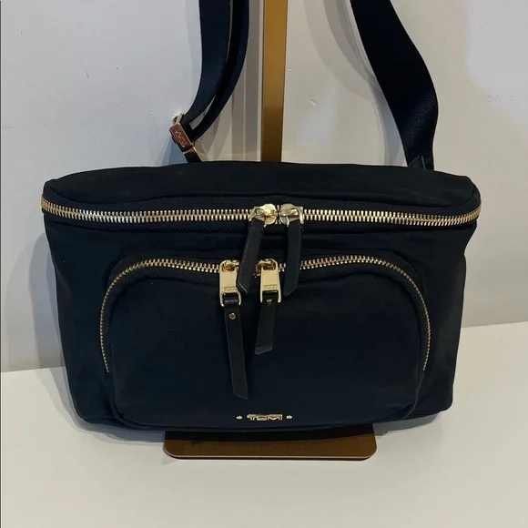 Tumi Madison Black Nylon Belt Bag with Gold Hardware Accents - Picture 1 of 16